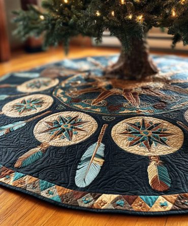 Tribal Dream Quilted Christmas Tree Skirt — Southwestern Tribal Patterns For Festive Rustic & Boho Holiday Styling