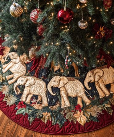 Tropical Treasures Quilted Christmas Tree Skirt — Vibrant Palm & Flamingo Holiday Decor, 48In Cotton Blend, Washable