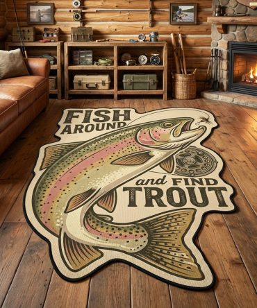 Trout Quest Custom-Shaped Area Rug — High-Definition Trout Silhouette Rug, Durable Non-Slip Accent For Cabin, Nursery & Living Rooms