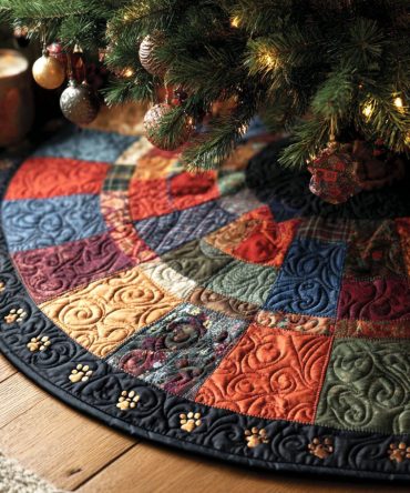Twilight Paws Quilted Holiday Tree Skirt — Stylish Pet-Themed Christmas Skirt With Elegant Stitching, Family Friendly