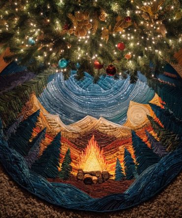 Twilight Peaks Quilted Christmas Tree Skirt — Mountain Lodge Holiday Décor, Soft Quilting, Durable Finish, Warm Woodland Accent
