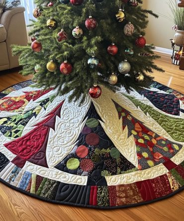 Twinkling Pine Festivity Quilted Christmas Tree Skirt — Sparkling Pine Holiday Skirt , Quilted Layer That Elevates Tree Styling & Gifts