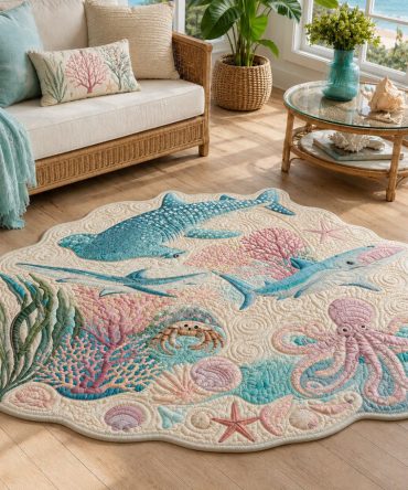 Underwater Paradise Shaped Rug - Ocean Life Area Rug With Colorful Fish & Coral, Soft Quick-Dry Mat For Kids Rooms And Bathrooms