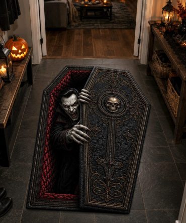 Vampire Vault Statement Rug — Custom Gothic Vampire-Themed Area Rug, Plush Non-Slip Floor Mat For Living Room, Bedroom & Halloween Scenes