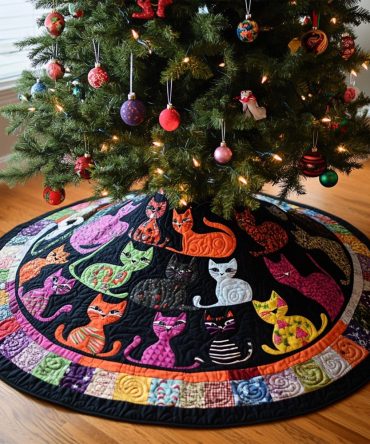 Velvet Paws Quilted Tree Skirt — Luxurious Velvet-Look Holiday Base With Quilted Comfort, Perfect For Elegant Christmas Styling & Gifts