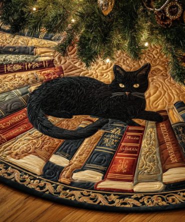 Velvet Whiskers Quilted Christmas Tree Skirt — Luxe Cat-Themed Holiday Décor, Velvet Touch Quilting & Elegant Seasonal Flair