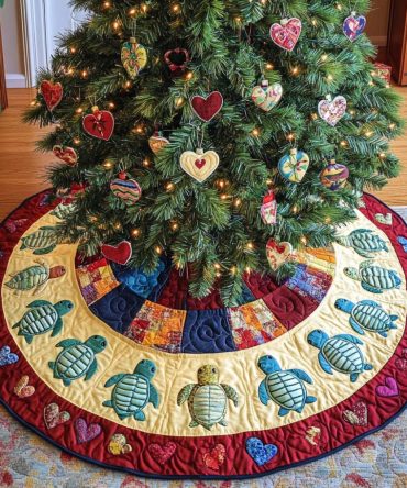 Coastal Shells Quilted Christmas Tree Skirt — Bright Seaside Holiday Decor, Vibrant Coastal Quilting For Beach-Themed Trees