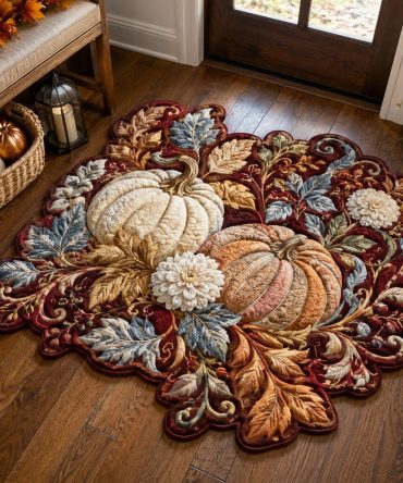 Victorian Pumpkin Accent Rug - Pumpkin-Shaped Vintage Flourish Autumn Floor Mat, Plush Microfiber, Non-Slip For Entry & Living Rooms
