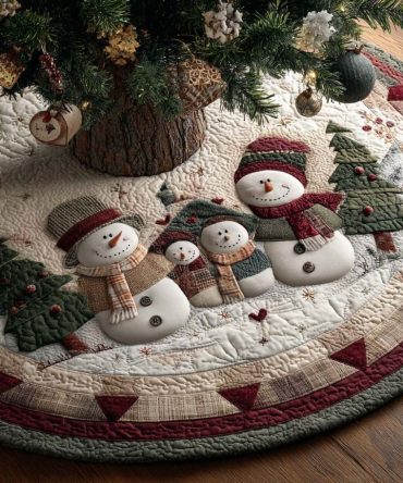 Village Ring Quilted Christmas Tree Skirt — Charming Holiday Village Scene, Classic Quilting, Elegant Foundation For Festive Trees