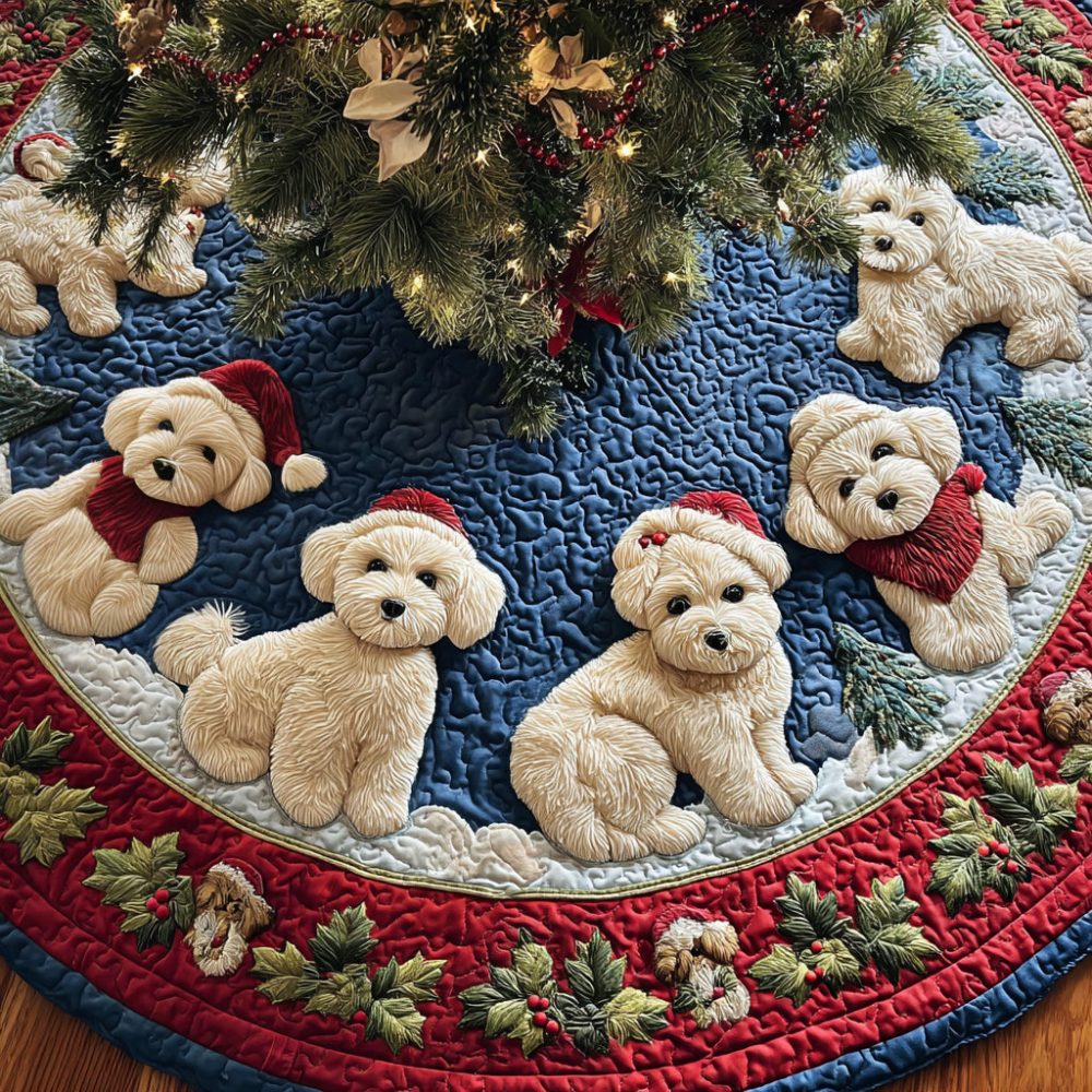 Vintage Maltese Quilted Christmas Tree Skirt - 60In Heritage-Inspired Trim, Elegant Antique-Style Holiday Skirt