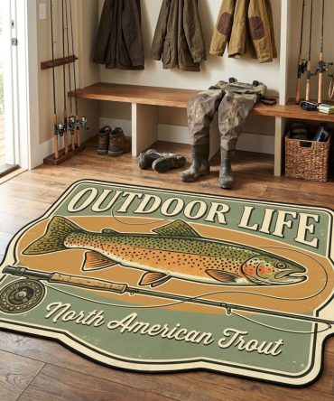 Vintage Trout Custom-Shaped Area Rug — Retro Fish Art Accent Rug, Soft Durable Polyester With Non-Slip Backing For Cabin & Home Decor