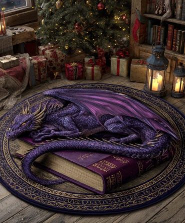 Violet Arcane Dragon Round Rug — Mystical Purple Fantasy Area Carpet For Bedrooms, Studios & Magical Interiors