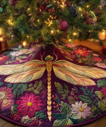 Violet Garden Shine Quilted Tree Skirt — Floral Christmas Décor With Lavender Accents, Soft Cotton Blend, Elegant Holiday Centerpiece