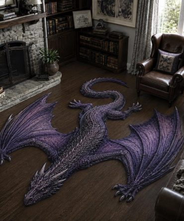 Vibrant Violet Dragon Custom-Shaped Area Rug — Purple Wyrm Floor Accent, Plush Non-Slip Design For Living Rooms, Kids' Bedrooms & Game Spaces