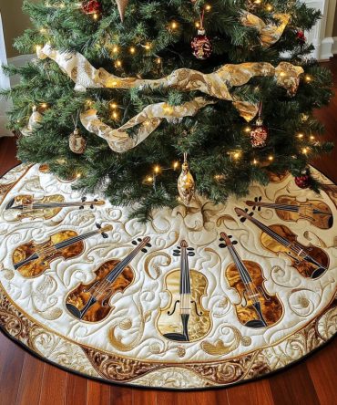 Violin Sonata Quilted Holiday Tree Skirt — Musical-Inspired Design With Elegant Quilting For Classic Christmas Ambiance