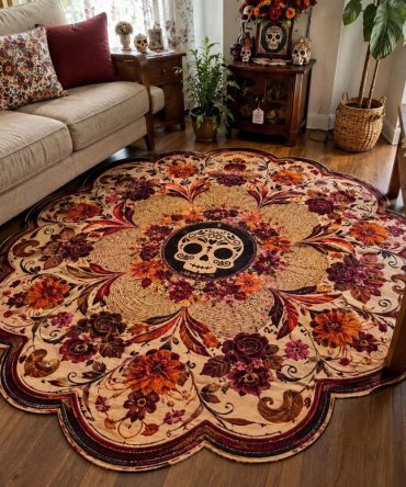 Viva La Remembrance Custom Area Rug — Bold Floral Dia De Los Muertos Design, Machine-Friendly, Slip-Resistant Accent Mat