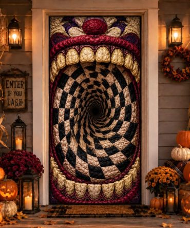 Vortex Maw Quilted Door Cover - Sinister Swirling Door Display, Padded Outdoor-Friendly Fabric, Instant Halloween Transformation, Easy Install