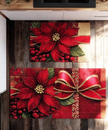Warm Holiday Wishes Christmas Kitchen Rug - Cozy Festive Runner, Non-Slip, Stain-Resistant & Machine Washable For Seasonal Decor