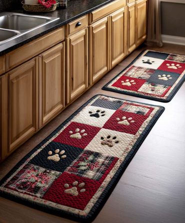 Warm Paw Steps Kitchen Rug — Cozy Non-Slip Paw Print Runner For Kitchens, Pet-Friendly Holiday Mat, Easy-Clean Surface