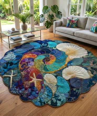 Wave Sanctuary Ocean-Inspired Shaped Rug — Plush Coastal Area Rug For Living Room, Bedroom & Nursery, Stain-Resistant