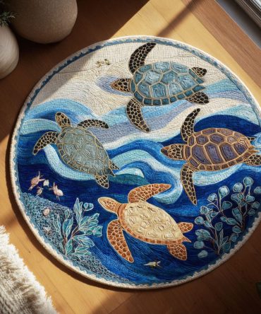 Waves Of Serenity Round Rug - Coastal Circular Area Rug, Soothing Wave Pattern In Soft Low-Pile Fibers, Non-Slip For Beach House & Bath