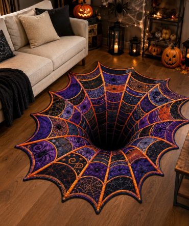 Web Vortex Halloween Rug — Swirling Spider Web Custom-Shaped Accent Rug For Entryways, Durable, Fade-Resistant & Machine Washable