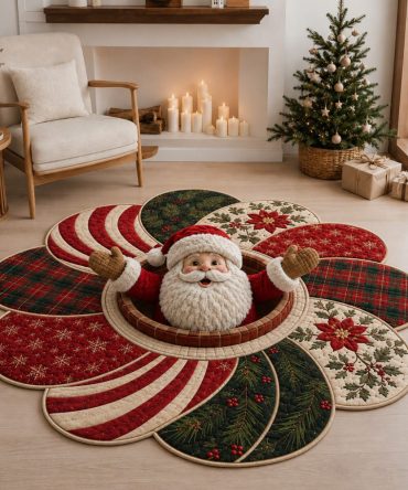 Welcoming Santa Shaped Area Rug — Cheerful Santa Claus Welcome Mat For Holidays, Plush, Anti-Slip, Great For Doorways & Stairs