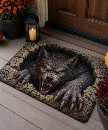 Werewolf Breakout Doormat – 3D Realistic Werewolf Entrance Mat For Halloween, Gothic & Spooky Porch Decor