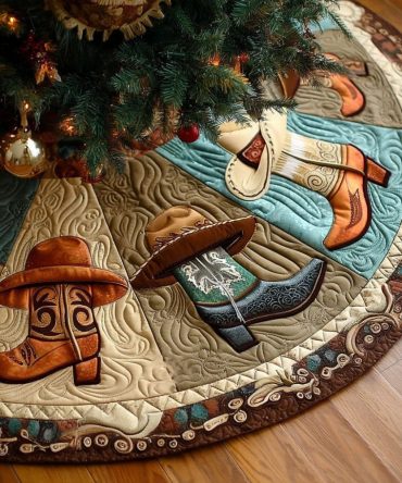 Western Charm Quilted Christmas Tree Skirt — Premium Rustic Holiday Accent With Classic Cowboy & Rodeo Style For Cozy Homes