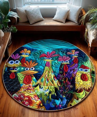 Whimsical Chicken Round Kids Rug - Playful Farmyard Chicken Design, Soft Hypoallergenic Pile, Durable Circular Play Rug Ideal For Nurseries And Playrooms