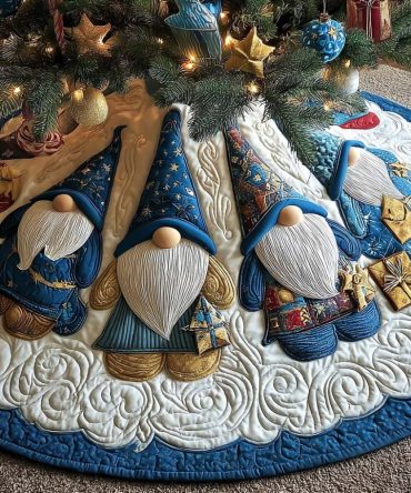 Whimsical Gnome Quilted Christmas Tree Skirt — Playful Holiday Skirt With Gnome Motif, Soft Quilting, Charming Decor For Family Traditions