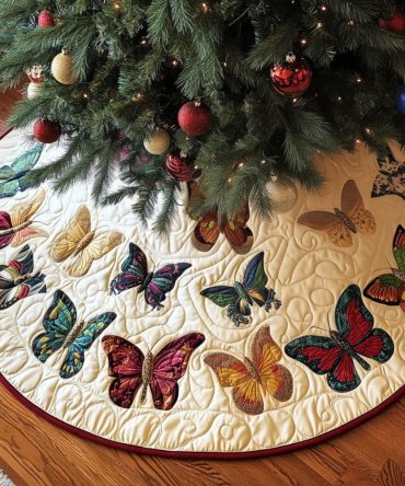 Whimsical Wings Quilted Christmas Tree Skirt - Playful Angel Wing Design, Soft Padded Base Cover, Machine-Washable Holiday Essential