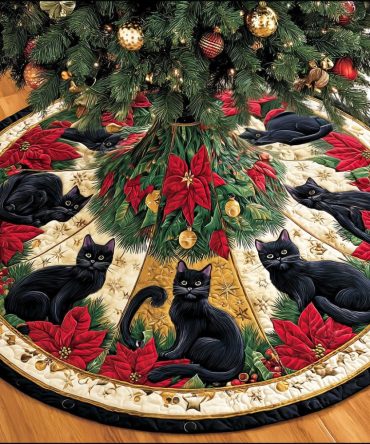 Whispering Moon Quilted Tree Skirt — Subtle Moonlit Floral Holiday Base, 48-Inch Soft Quilted Fabric, Elegant Seasonal Décor