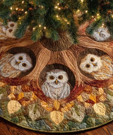 Whispering Nest Quilted Christmas Tree Skirt — Delicate Bird Motif, Soft Quilted Holiday Skirt For Elegant Seasonal Decor