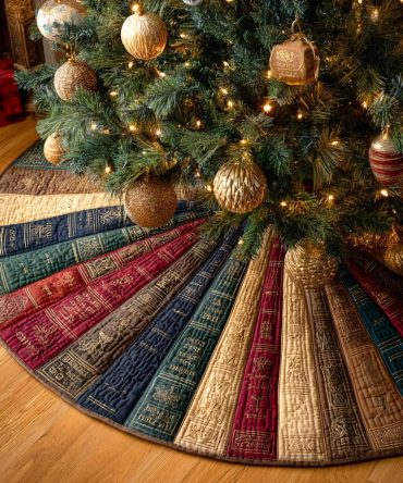Whispering Pages Quilted Christmas Tree Skirt — Soft Quilted Holiday Mat With Subtle Literary Design For Cozy Seasonal Styling