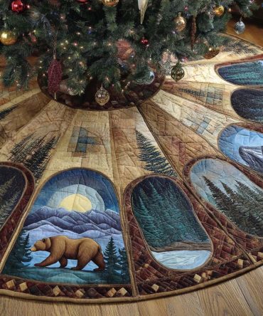 Whispering Pines Quilted Tree Skirt — Timeless Evergreen Holiday Base, Cozy Quilting For Classic & Scandinavian Christmas Styling