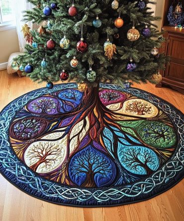 Whispering Willows Quilted Christmas Tree Skirt — Serene Willow Print Holiday Skirt, 48In Soft Cotton Blend, Lightweight & Machine Washable