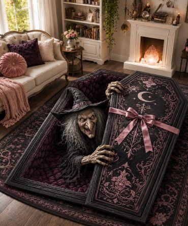 Wicked Witch Coffin Halloween Rug — Custom-Shaped Spooky Floor Mat For Witch Decor, Haunted House & Seasonal Accents