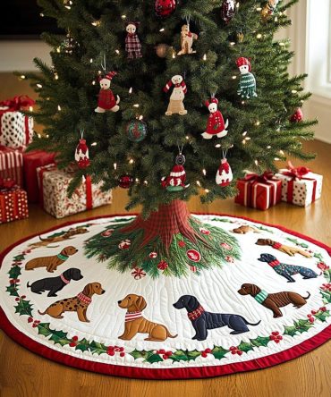 Wiener Wonder Quilted Tree Skirt – Whimsical Dachshund Motif, Quilted Holiday Accent, Perfect Christmas Gift For Sausage Dog Lovers