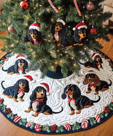 Wiener Wonder Quilted Christmas Tree Skirt - Playful Dachshund Holiday Design, Quilted Warmth, Easy Care, Gift For Dog Lovers