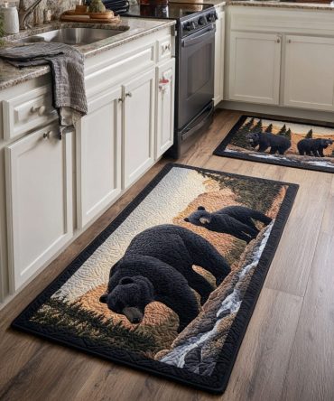 Wild Bear Kitchen Rug — Rustic Wildlife Runner, Non-Slip Low-Profile Mat, Durable Stain-Resistant Surface, Machine Washable