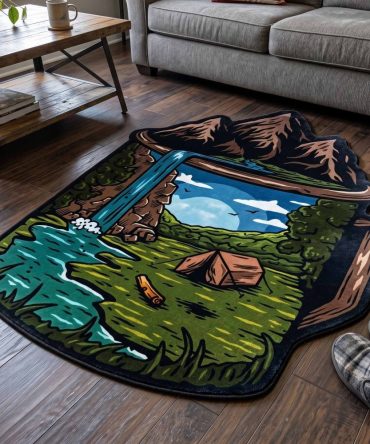 Wild Lake Plush Rug — Custom-Shaped Kids Area Rug For Playroom & Nursery, Soft Low-Pile, Non-Slip, Stain-Resistant, Tranquil Design