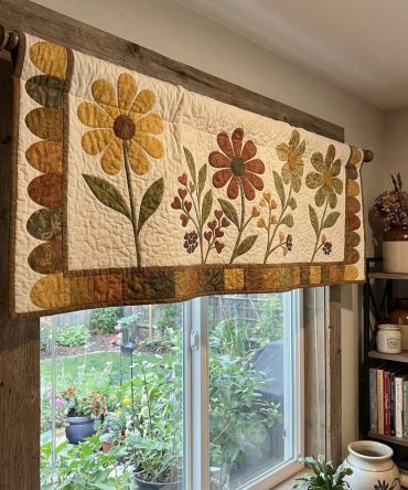 Wildflower Delight Quilted Window Valance — Meadow Floral Fabric Topper, Soft Quilted Texture, Ready-To-Hang, Boho Cottage Accent For Any Room