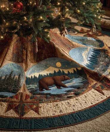 Wildwood Spirit Quilted Tree Skirt — Woodland Holiday Base Cover, Nature-Inspired Quilting For Rustic & Modern Christmas Decor