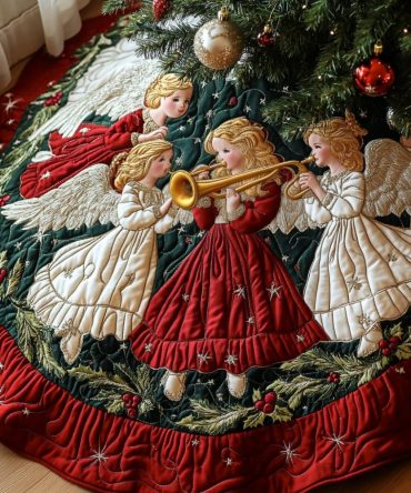 Wings Of Festivity Quilted Tree Skirt — Angelic Wing Pattern, Luxurious Holiday Tree Skirt For Classic & Contemporary Christmas Styling