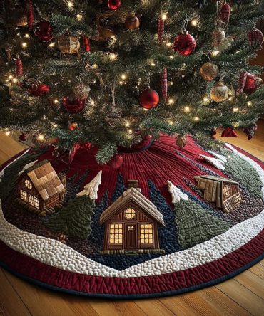 Winter Cottage Quilted Christmas Tree Skirt — Cozy Holiday Hearth Décor, Quilted Accent For Classic Xmas Styling