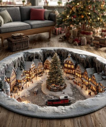 Winter Glow Night Plush Round Area Rug — Radiant Holiday Circular Rug With Soft Pile For Cozy Living Rooms, Bedrooms & Entries, Machine Washable