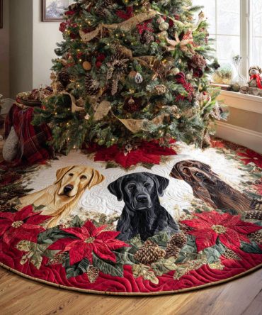 Winter Guardian Quilted Tree Skirt — Elegant Christmas Tree Skirt For Seasonal Home Decor, Cozy Winter Woodland Accent