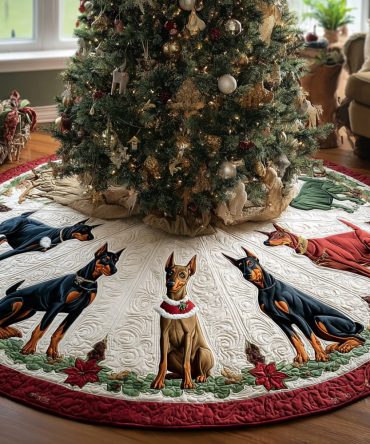 All-Season Quilted Tree Skirt — Winter Guardian Emblem, Durable Cotton Blend , Protective & Stylish Christmas Base Cover For Home