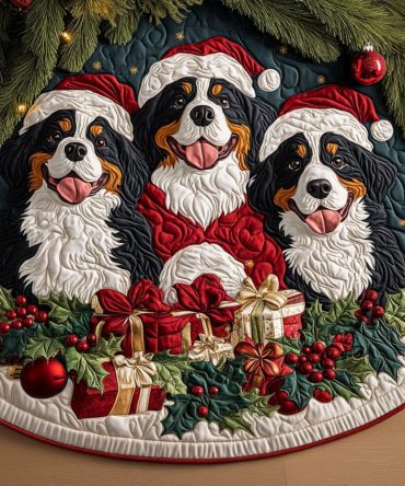 Winter Guardian Quilted Holiday Tree Skirt — Protective Plush Base Cover For Christmas Trees, Stain-Resistant & Decorative Quilting